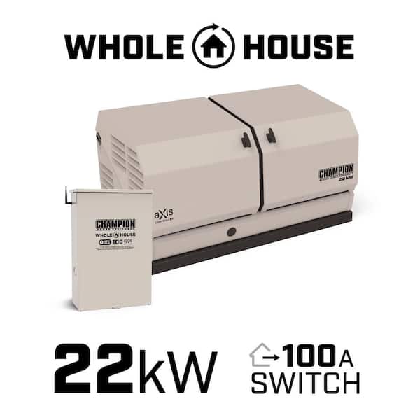 Champion Power Equipment 22kW Dual Fuel (NG/LPG) Whole House Home Standby Generator and 100-Amp Automatic Transfer Switch with aXis Technology