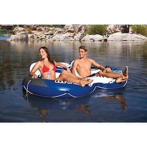 Blue Vinyl Round River Run II 2-Person Water Pool Tube with Cooler and Connectors (6-Pack)