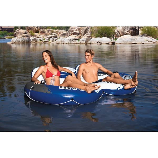 River Run II White Round Vinyl Inflatable 2-Person Pool Tube Float (2-Pack) with Cooler Floats