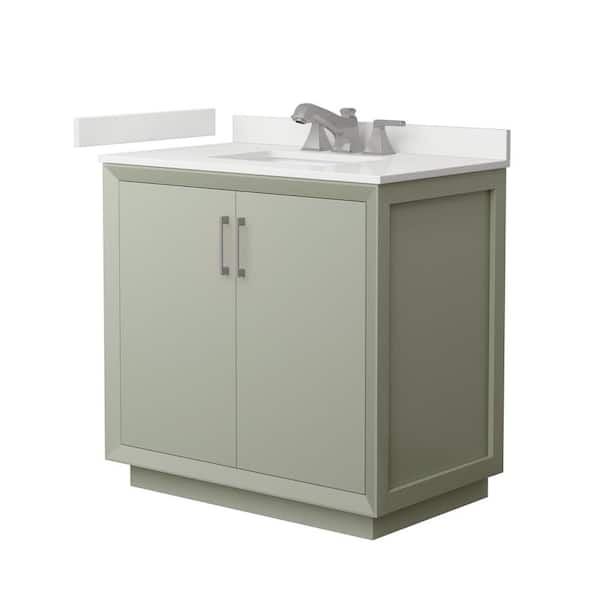 Wyndham Collection Strada 36 in. W x 22 in. D x 35 in. H Single Bath Vanity in Light Green with White Quartz Top