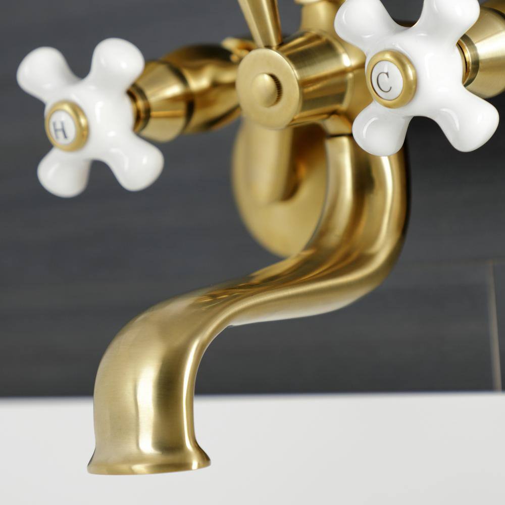 Brushed Brass Deck Mount Clawfoot Tub Faucet with Hand Shower