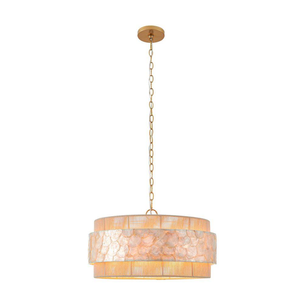 22 in. Gold Drum Pendant 4-Light with Cotton Rope Seashell-Effect Shade, Adjustable Hanging Height price history on PriceWatchPro