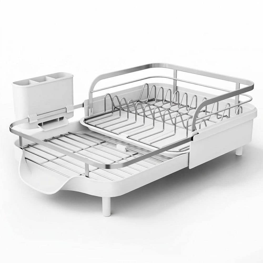 White Expandable Stainless Steel Dish Drying Rack with Drainboard and Utensil Holder for Kitchen Counter price history on PriceWatchPro