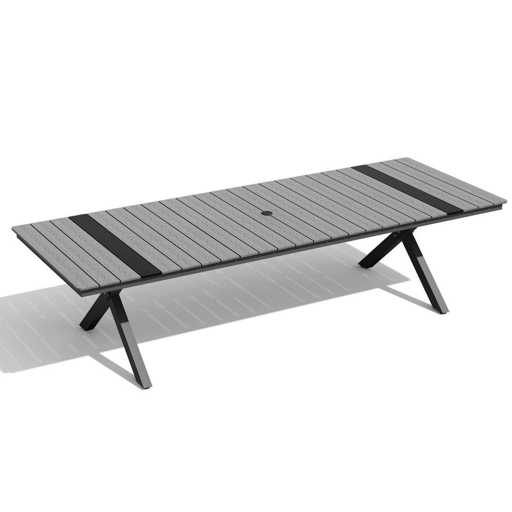 118 in. Outdoor Rectangular Aluminum Dining Table in Dark Gray with Umbrella Hole