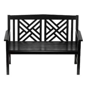 4 ft. Black Wooden Indoor/Outdoor Fretwork Bench, Home Patio Garden Deck Seating