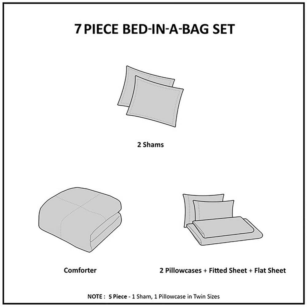 Full Size Blue and Gray Microfiber 7-Piece Bed in a Bag Set