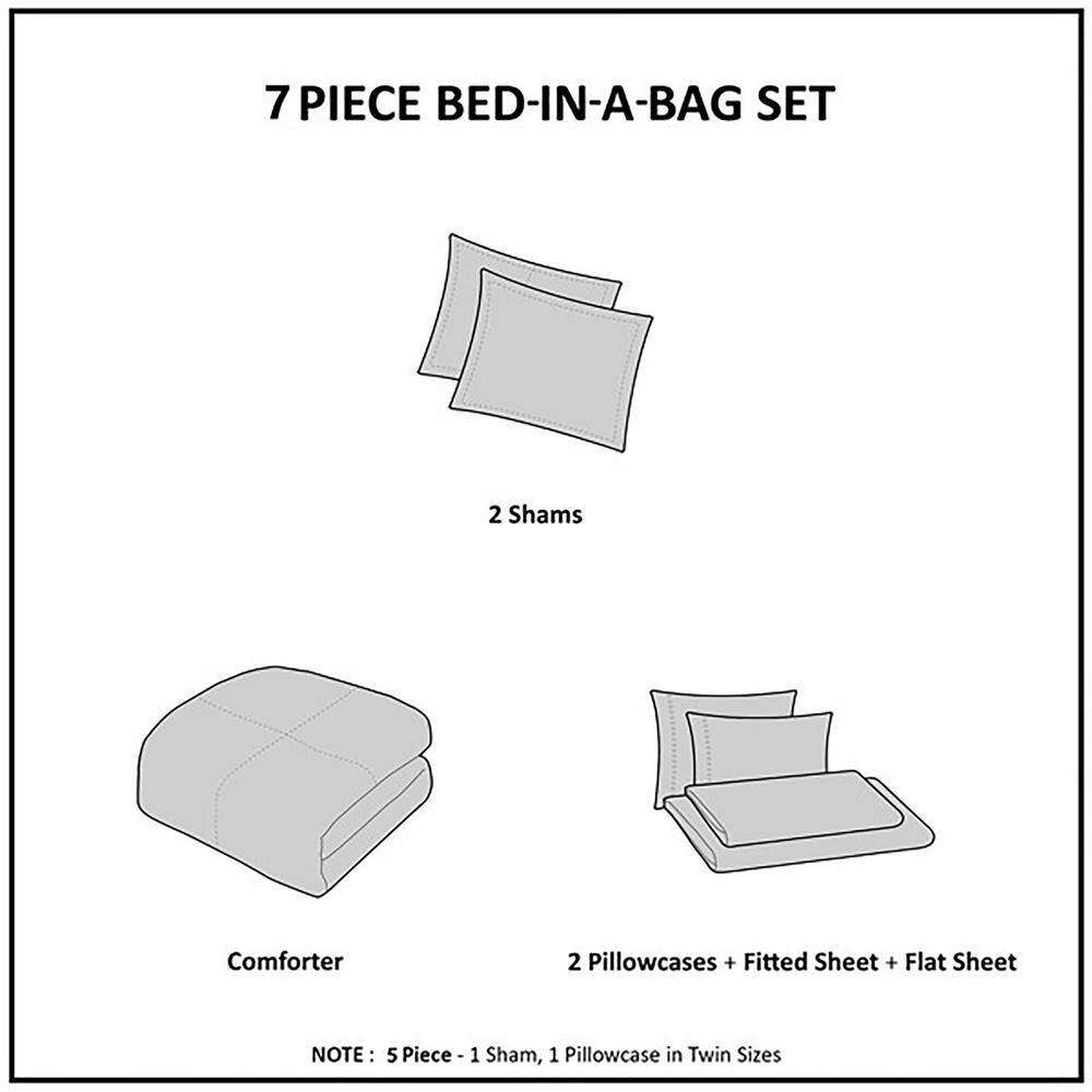 King Blue and Grey Microfiber 7-Piece Bed in a Bag Set