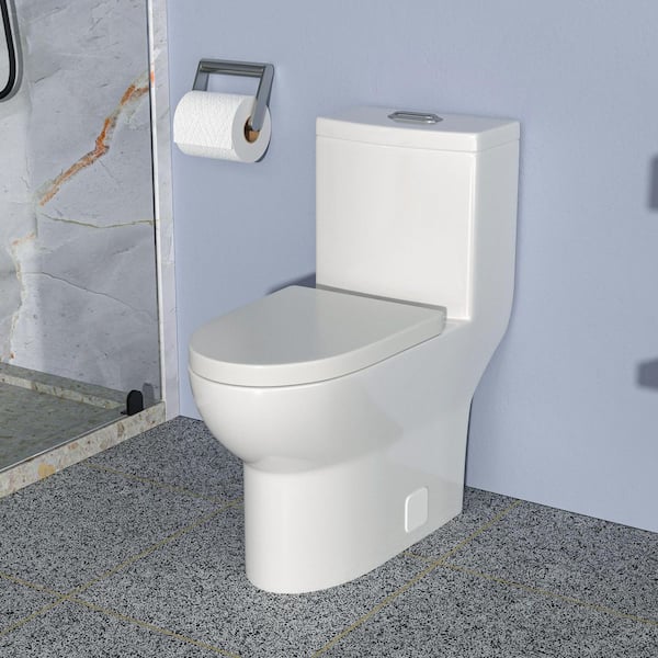 12 in. Rough-In 1-Piece 1.6/1.1 GPF Dual Flush Elongated Toilet in White Seat Included
