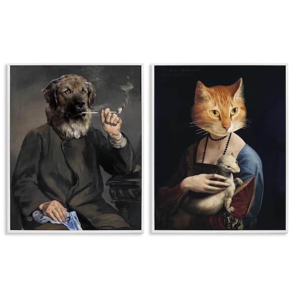 Stupell Industries Historical Painting Animals by Alicia Longley 2 Pieces White Framed Animal Giclee Art Print 20 in. x 16 in.