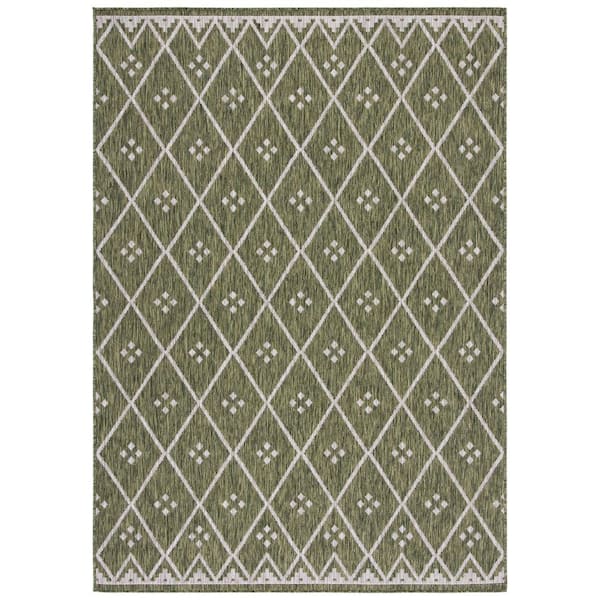 Courtyard Green/Gray 8 ft. x 10 ft. Diamond Lattice Indoor/Outdoor Patio  Area Rug