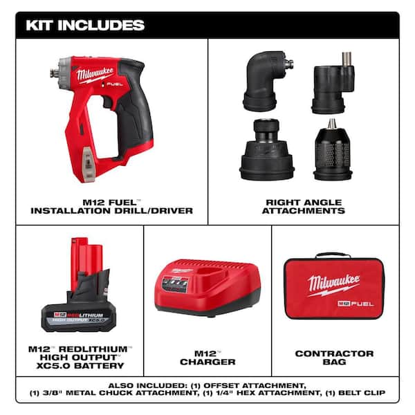 M12 FUEL 12V Lithium-Ion Brushless Cordless 4-in-1 Installation 3/8 in. Drill Driver with HIGH OUTPUT XC5. 0 Starter Kit