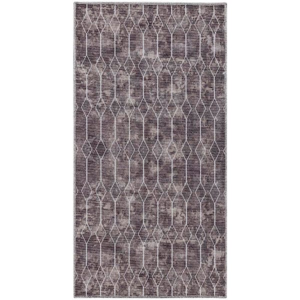 Unbranded Mocha doormat 2 ft. x 4 ft. Geometric Contemporary Machine Washable Series 1 Area Rug