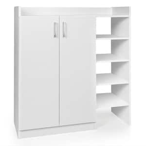 35.5 in. H x 12.5 in. W White Wooden 12-Pair Shoe Storage Cabinet 2-Door Storage Entryway Shoes Organizer