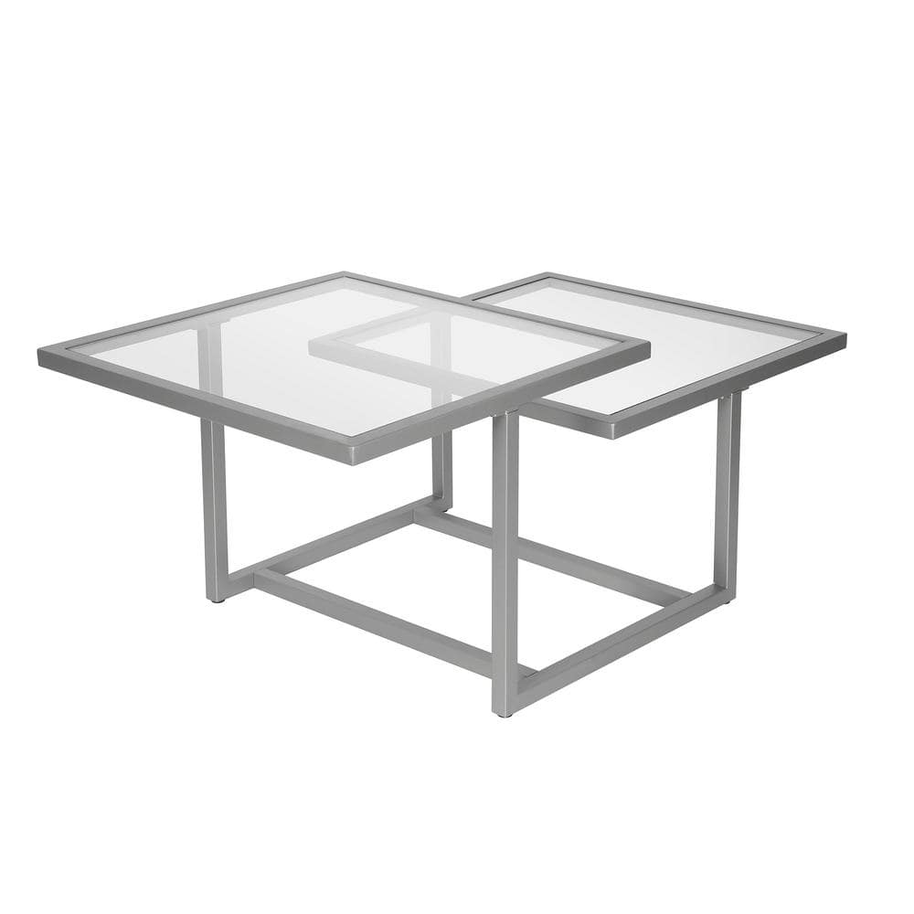 Amalie 43" Satin Nickel Geometric Glass Coffee Table