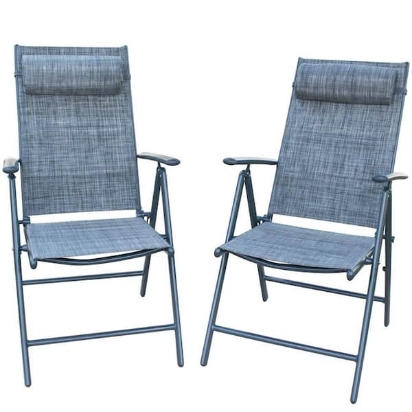 Patio Post Grey Aluminum Adjustable Folding Chair with 7 Stalls Outdoor Lounge Chair (2-Pack)