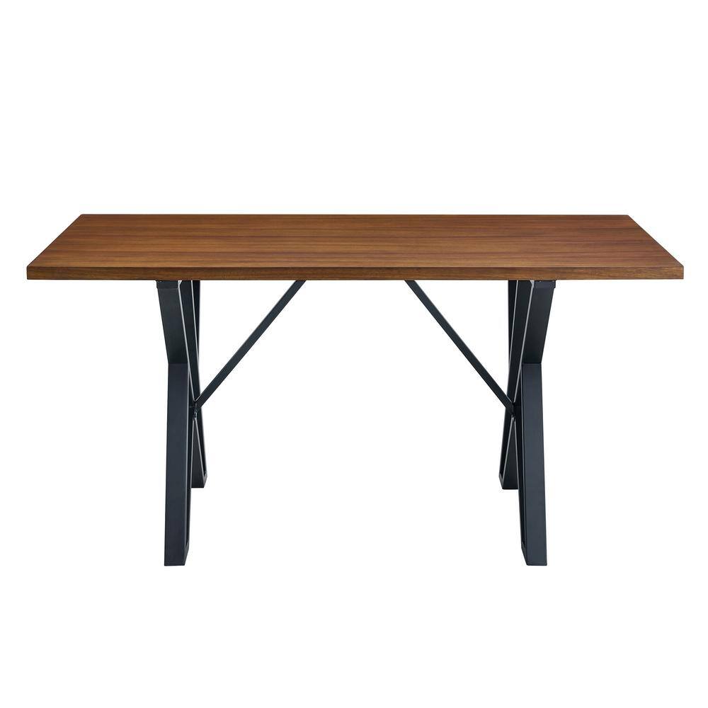 Walnut and Black Industrial Rectangular Dining Table with Metal Base