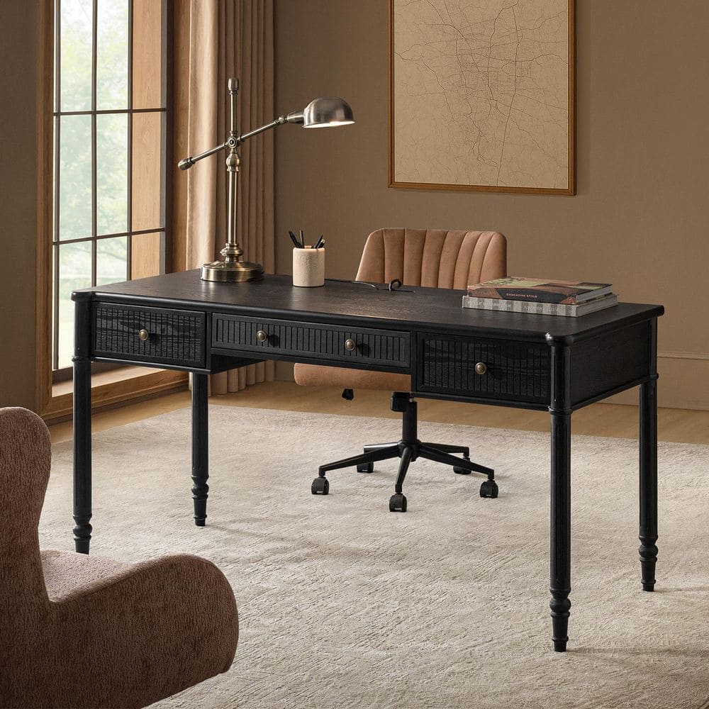 Roland 60 in. Rectangle Black Wood 3-Drawers Desk with Charging Station price history on PriceWatchPro