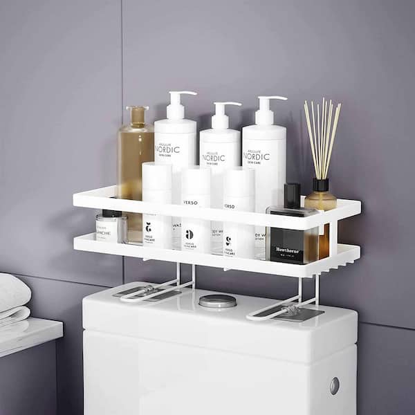 1pc White Plastic Bathroom Storage Rack, Suitable For Wall