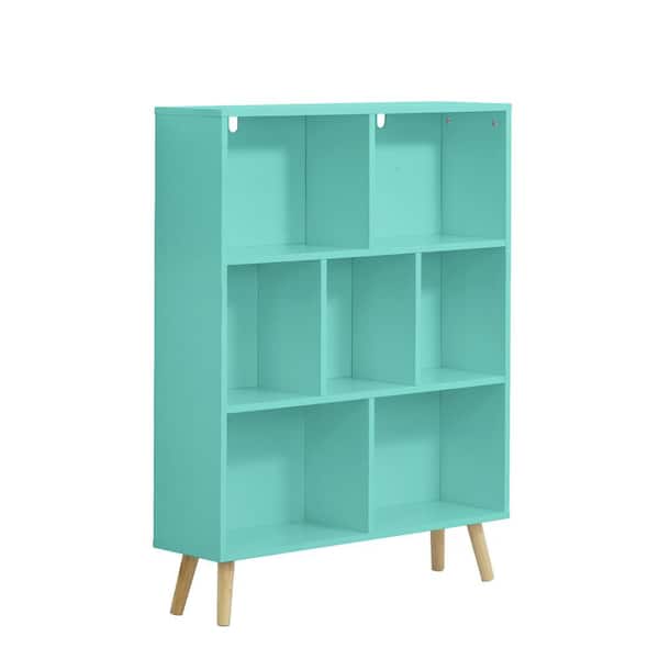 42.1 in. H x 31.5 in. W x 9.4 in. D Tiffany Green Wooden 7-Cube Storage Organizer with Legs