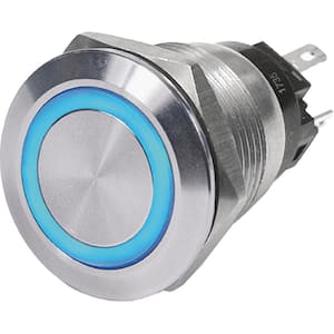 Push Button LED Ring 10A Switch, Blue, Off-On