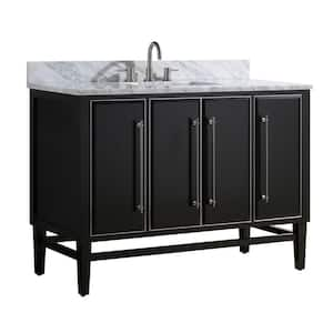 Mason 49 in. Single Sink Black with Silver Trim Bath Vanity with Carrara White Marble Top