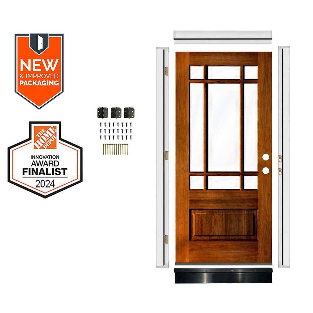 DIY 36 in. x 80 in.Prairie Hemlock LeftHand 9 Lite Clear Glass Red Chestnut Wood Front Door Kit w/ Quick Assemble Jamb price history on PriceWatchPro