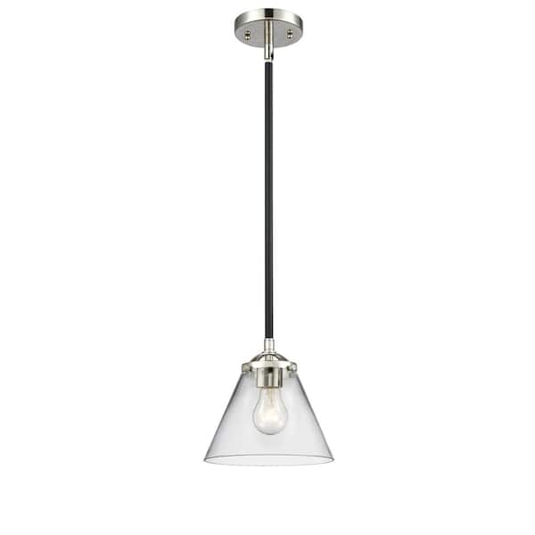 Innovations Cone 100-Watt 1 Light Black Polished Nickel Shaded Mini Pendant Light with Clear Glass Shade