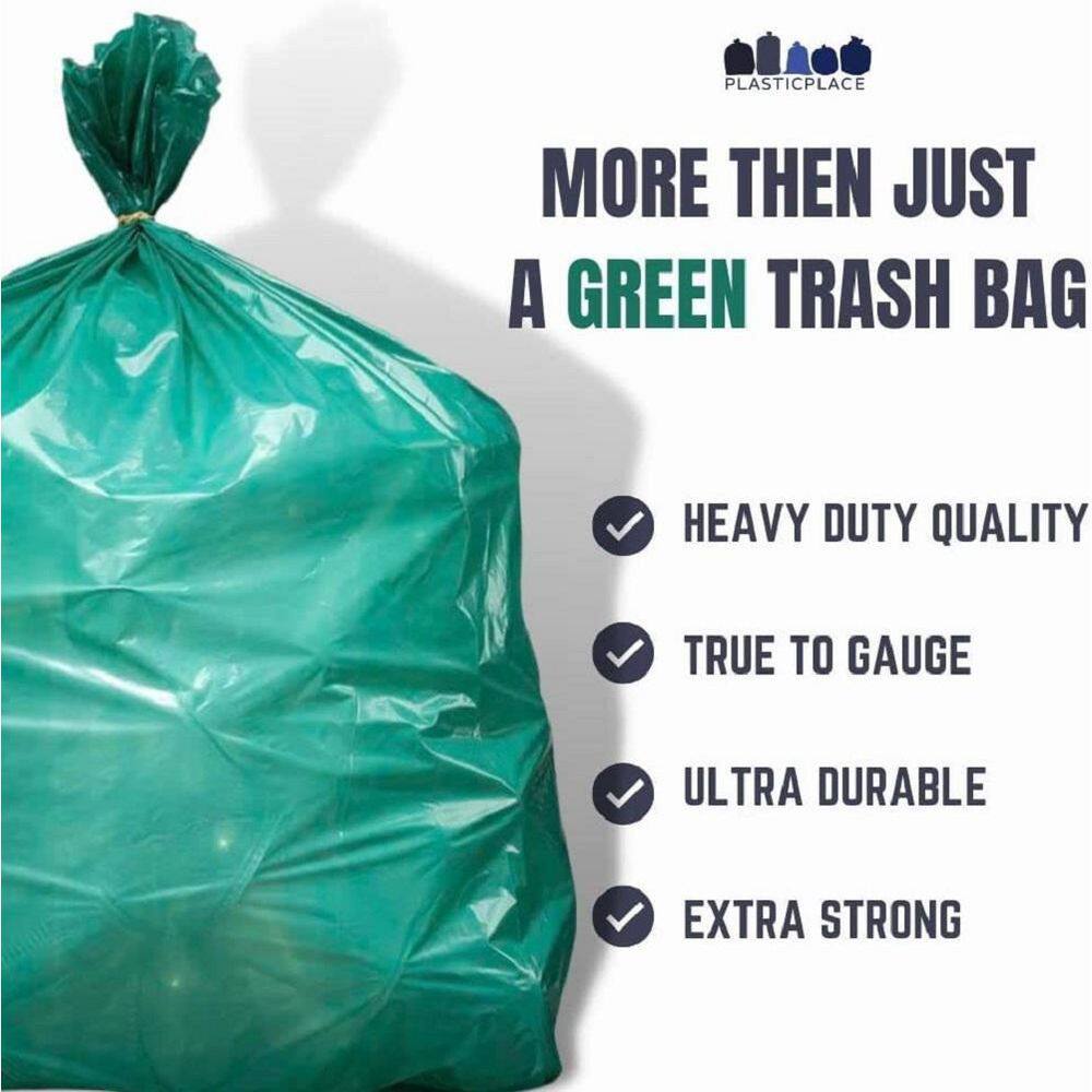 Plasticplace 32-33 Gallon Trash Bags, Green (100 Count)