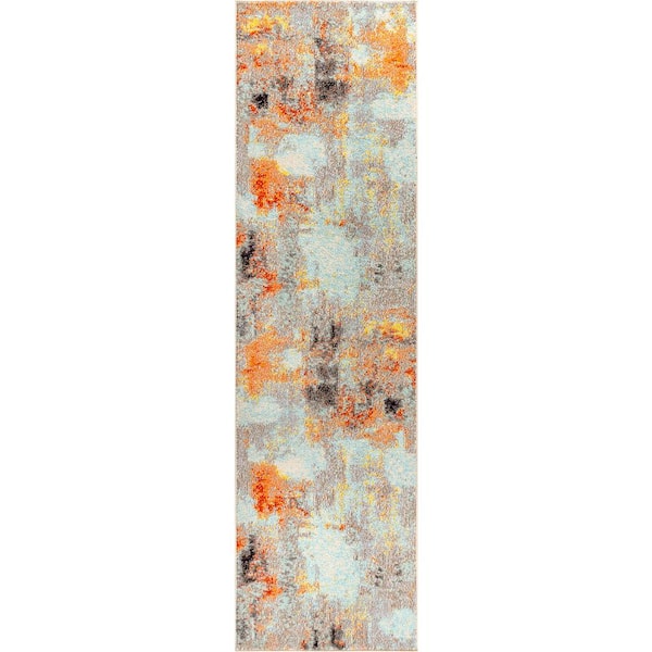 Contemporary POP Modern Abstract Vintage Cream/Orange 2 ft. 3 in. x 8 ft. Runner Rug