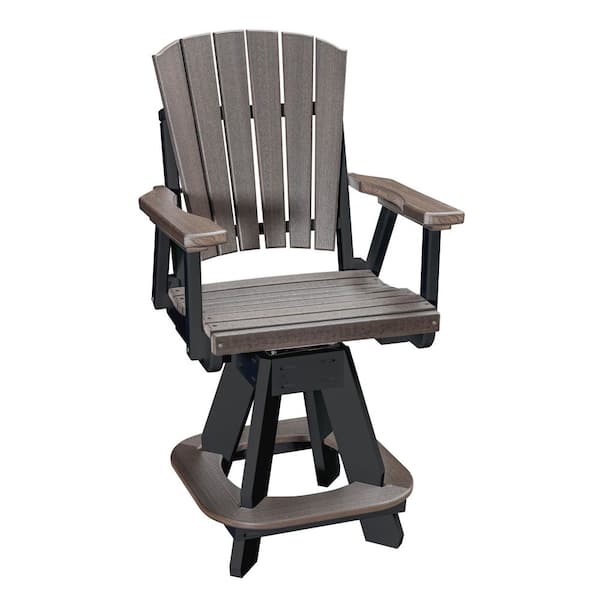 Adirondack Series Black Swivel Counter Height Poly Resin Outdoor Dining Chair in Coastal Gray