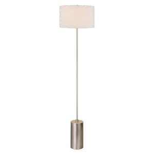 Somerset 64 in. Neutral Metallic Brushed Nickel/White Floor Lamp with Fabric Shade