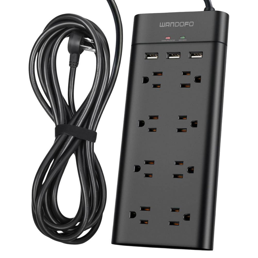 12 ft. Flat Plug Surge Protector Power Strip Long Extension Cord with 8 Wid