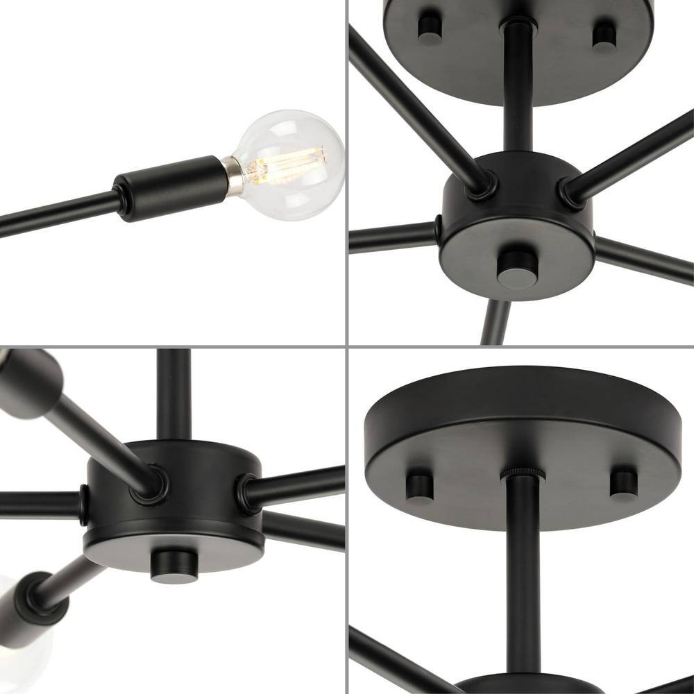 Matte Black 5-Light Semi-Flush Mount with Glass Bulbs