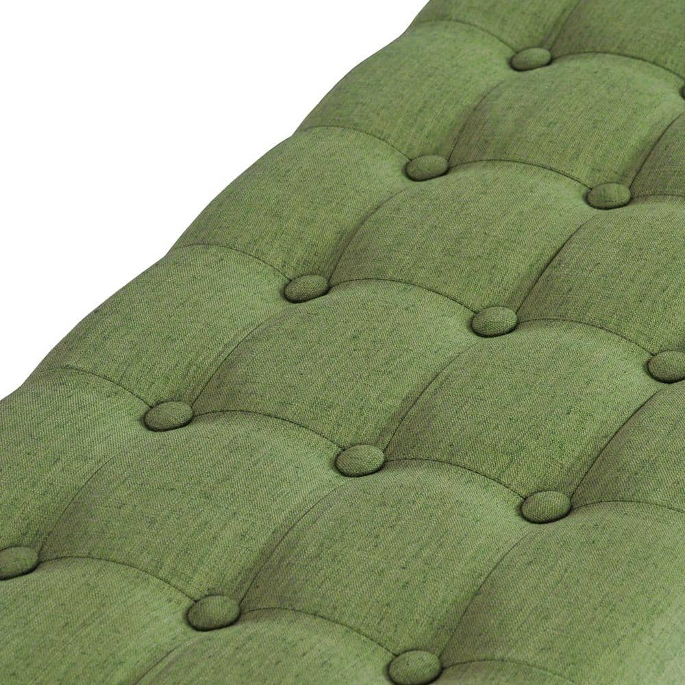 Olive Green Tufted Storage Bench with Wood Legs