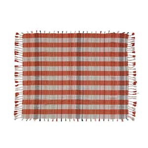 Multicolor Woven Recycled Cotton Throw Blanket with Plaid Pattern and Braided Fringe