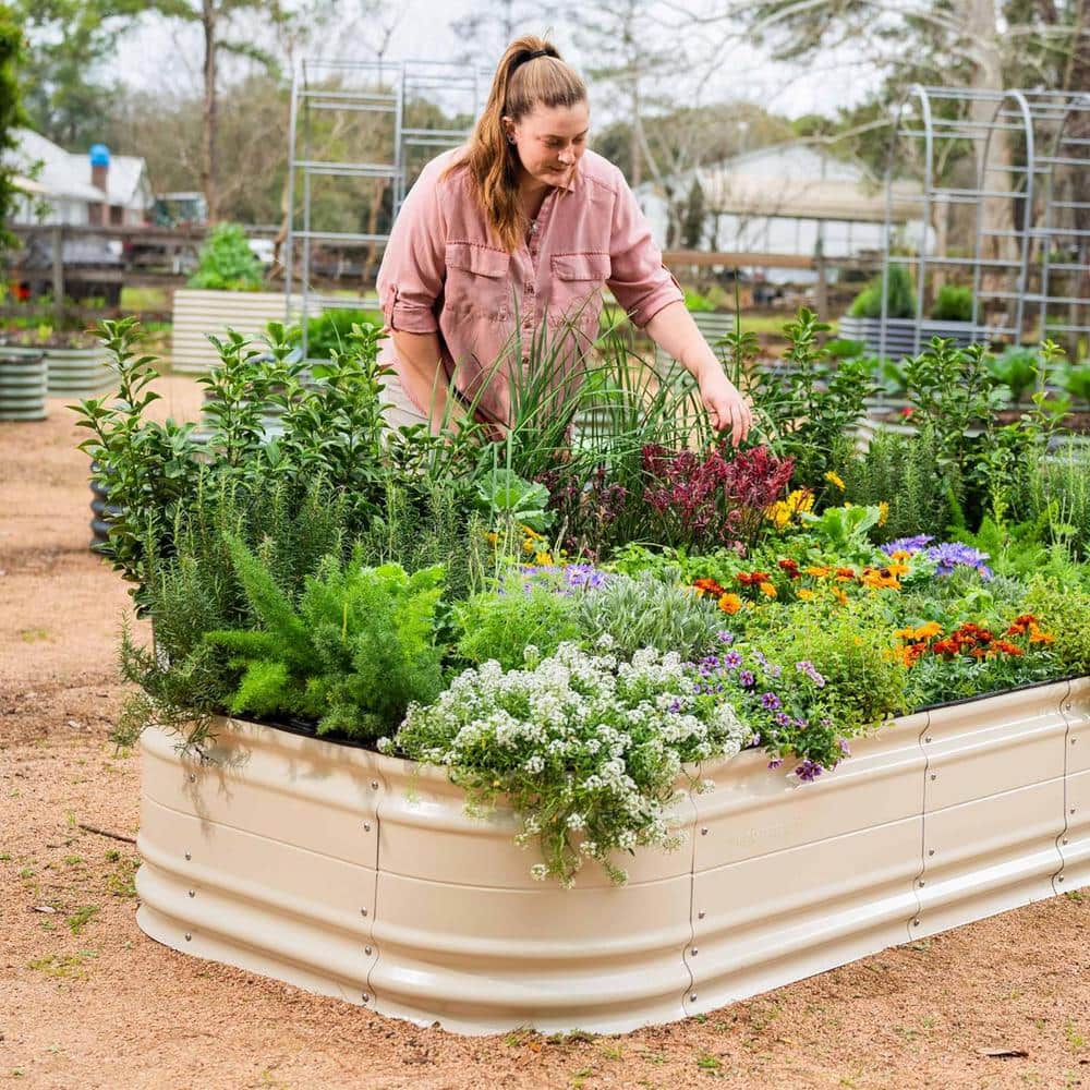 Pearl White 17" Tall Modular Metal Raised Garden Bed Kit