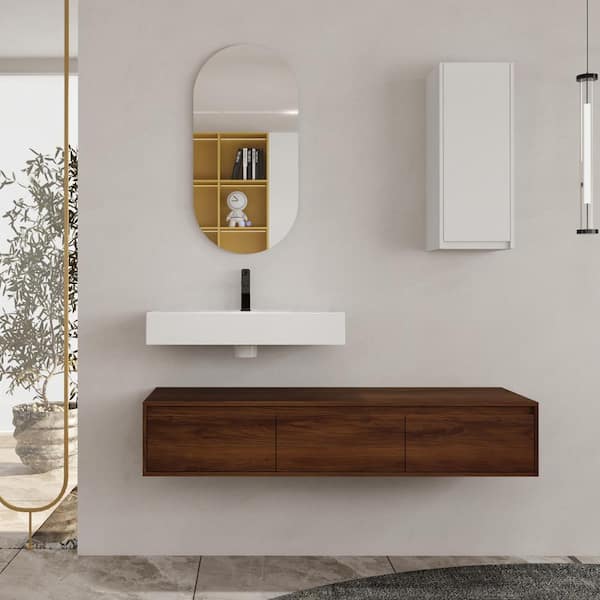 UPIKER Jacques 58.7 in. W x 18.1 in. D x 15.8 in. H Floating Bath Vanity in Brown Ebony with White Resin Vanity Top