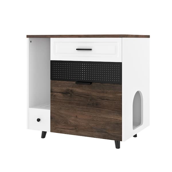 Cat Litter Box Enclosure, Indoor Hidden Cat Litter Box Furniture with 2 Drawers and Door, Cat House End Table