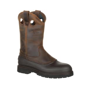 Men's Muddog Non Waterproof 12 inch Wellington Work Boots - Soft Toe - Mississippi Brown 8.5 (M)