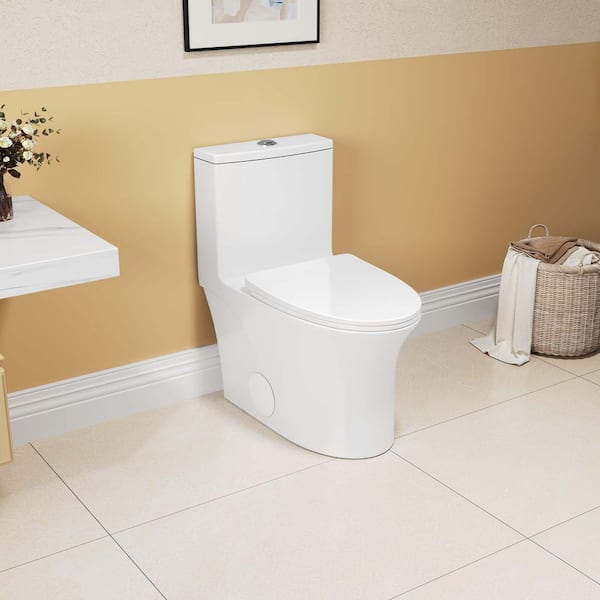 Compact 1.1/1.6 GPF Dual-Flush Elongated Comfort Height Ceramic One-Piece Toilet in White with Soft Close Seat