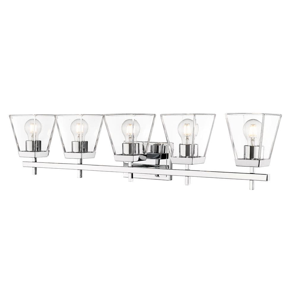 Lauren 39 in. 5-Light Chrome Vanity-Light with Glass Shade