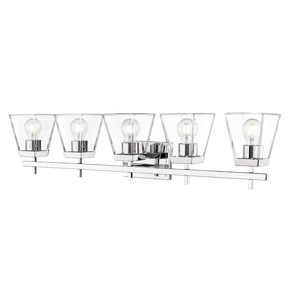 Unbranded Lauren 39 in. 5-Light Chrome Vanity-Light with Glass Shade