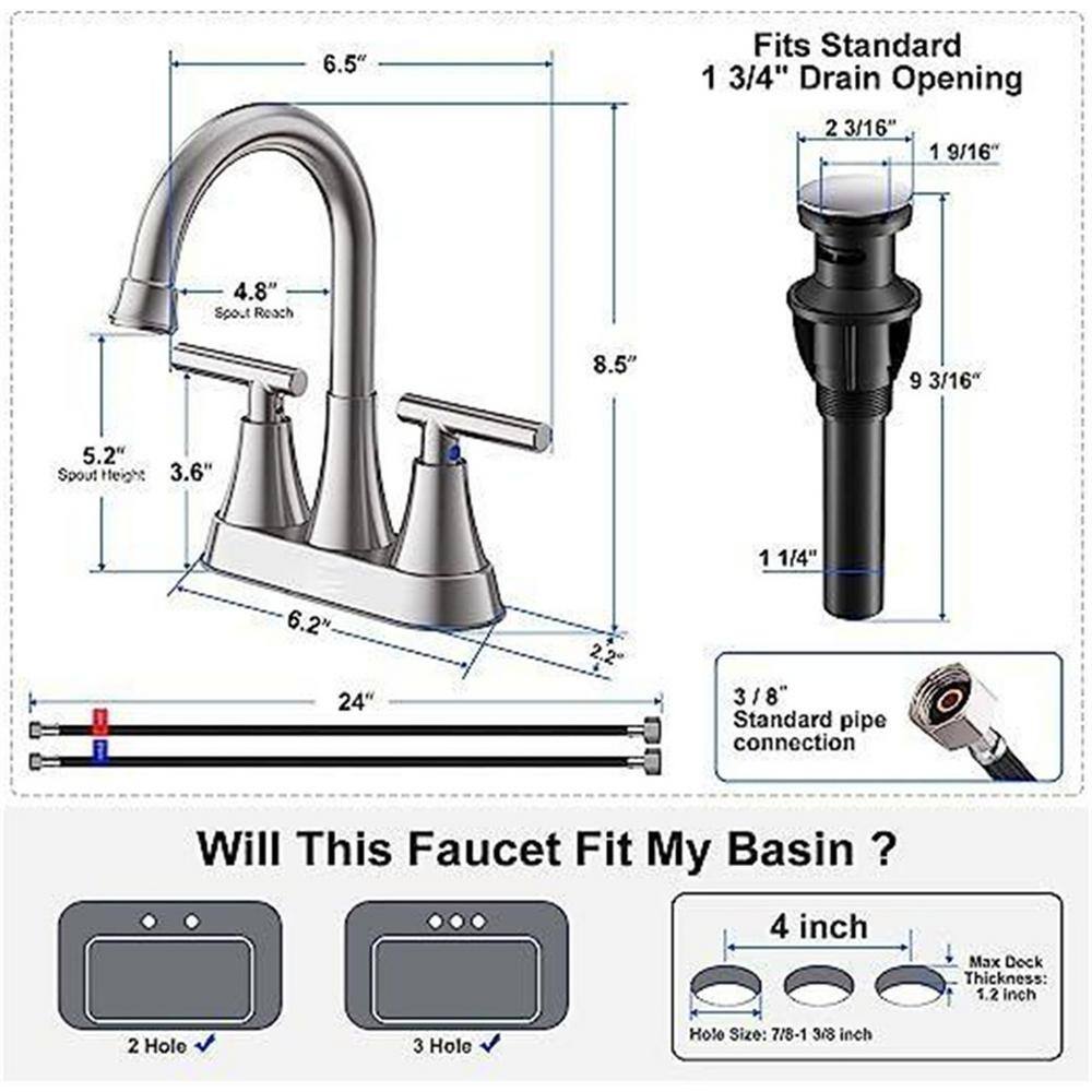 Brushed Nickel 2-Handle Centerset Bathroom Faucet with Pop-Up Drain