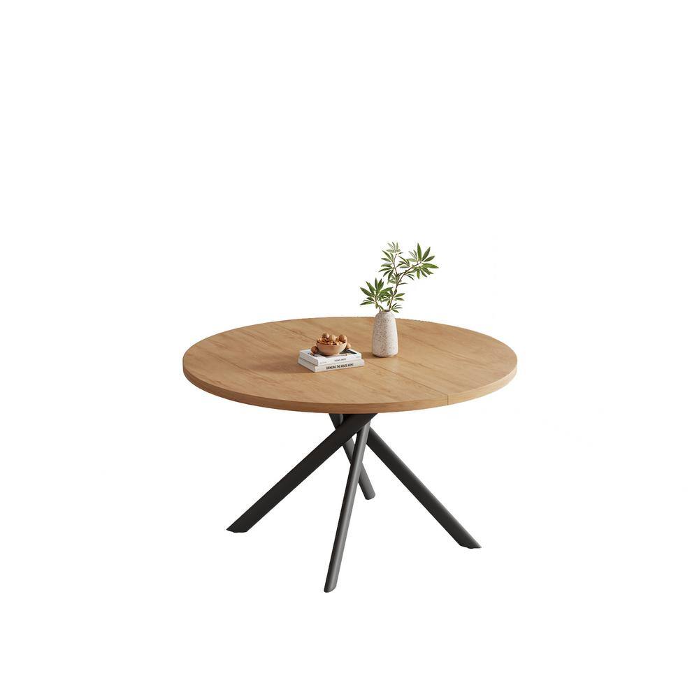 GOJANE 45.3 in. Oak MDF Round Dining Table with Carbon Steel Legs (4