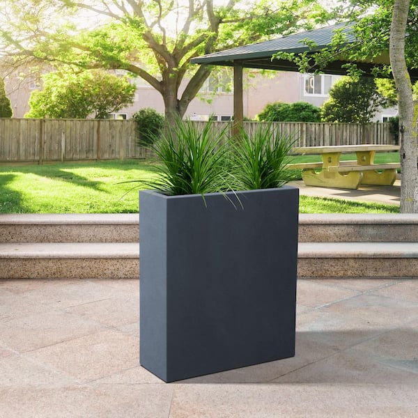 27 in. Rectangular Concrete Plant Pots, Lightweight Planters with Drainage Plug for Outdoor Patio, Charcoal SA0111A-P6121 - The Home Depot