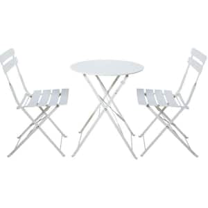 Patio Casual White 3-Piece Metal Foldable Outdoor Bistro Set for Poolside, Patio, Garden and Deck