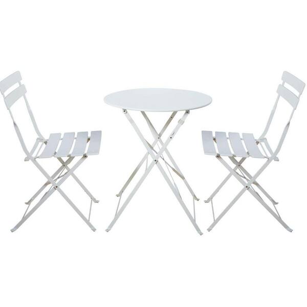 Zeus & Ruta Patio Casual White 3-Piece Metal Foldable Outdoor Bistro Set for Poolside, Patio, Garden and Deck