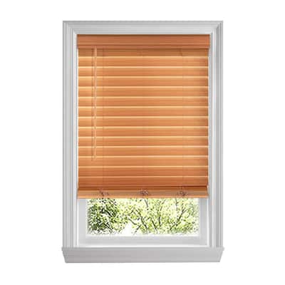 Chestnut Cordless Premium Faux Wood blinds with 2.5 in. Slats - 30 in. W x 72 in. L (Actual Size 29.5 in. W x 72 in. L)