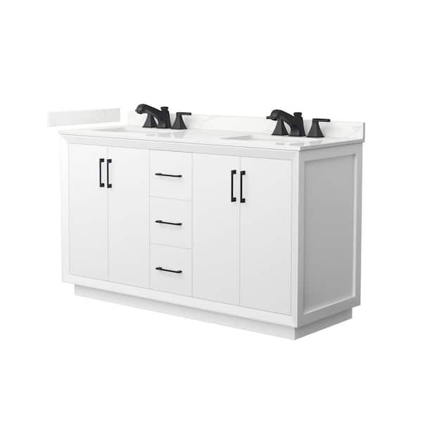 Wyndham Collection Strada 60 in. W x 22 in. D x 35 in. H Double Bath Vanity in White with Giotto Quartz Top