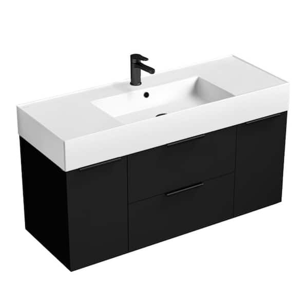 Nameeks Derin 47.6 in. W x 18.1 in. D x 25.2 in. H Modern Bathroom Vanity in Matte Black With White Ceramic Top